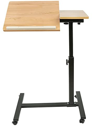 WODFARR Beistelltisch mit Rollen, Laptoptisch, höhenverstellbar, mobiler Computertisch, Computertisch für Schlafzimmer, Wohnzimmer (Holz, 60 x 34,5 x 58/90 cm)