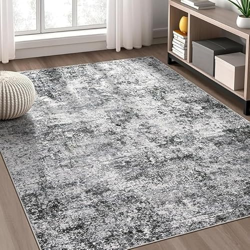 KeletiRug Teppich Wohnzimmer Große 180 x 200 cm, Schlafzimmer Kurzflor, Waschbar und Anti-Rutsch, für Esszimmer und Küche, Weicher Wohnzimmer Retro-Stil Alte Tinte Grau