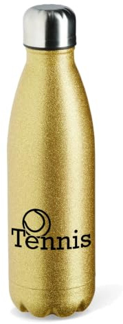 Huuraa Glitzer-Trinkflasche Tennis Ball, Gold, 500 ml | Isolierflasche aus Edelstahl als Geschenk für Hobbybegeisterte.