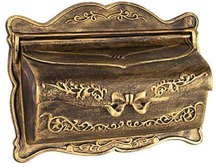 NIRNHYRUR Sicherer Briefkasten zur Wand Montage Vintage-Briefkasten aus Gusseisen, an der Wand montiert, Aluminiumguss, for Wohnung oder Zuhause, 42,5 × 12 × 32 cm, Bronze(Gold)
