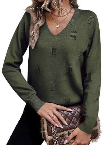 Zeagoo Pullover Damen Herbst Langarmshirt V-Ausschnitt Lightweight Strick Pulli Elegant Regular Fit Langarmshirt Sweater