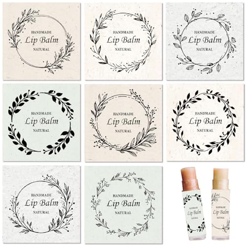 craspire 80 Stück 8 Stile Girlande Lippenbalsam Aufkleber Kranz Selbstklebende Tuben Selbstgemachte Lippenstift Papieretiketten Quadratisch Wasserdicht Aufkleber Für DIY Behälter Kosmetikverpackungen