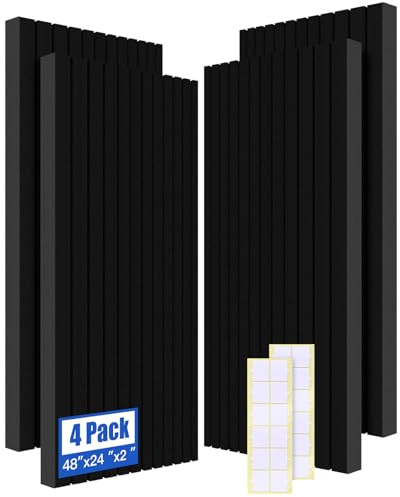 Vyntqlla Akustikschaumstoffplatten, 121,9 x 61 x 5,1 cm, hochdichte, schalldichte Schaumstoff-Wandpaneele für Wand, Decke, geräuschdämpfende Paneele für Büro, Studio und Zuhause (Schwarz, 4 Stück