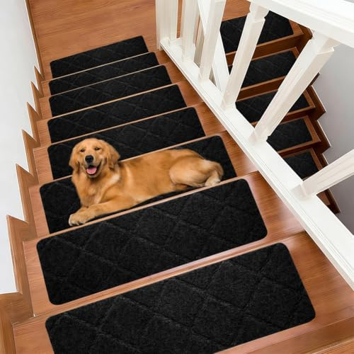 FARYODI Treppenstufen Matten Selbstklebende 15 Stück, Stufen Treppenmatte | Stufenmatten Treppenmatte Wiederverwendbar Treppenmassen für Treppen aus Holz, Fliesen und Marmor (Dunkelgrau 55x19cm)