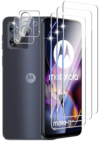 DXULWLM 3+2 Piezas Cristal Templado para Motorola Moto G54 5G,con protector de Lente de cámara,HD transparente,Dureza 9H,Sin Burbujas,Anti-Arañazo Protector de Pantalla
