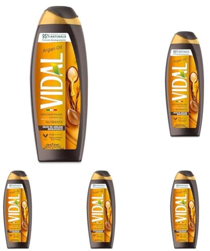 Vidal - Docciaschiuma Argan Oil, Formula Nutriente, con Olio di Argan, Dermatologicamente Testato, 250ml (Confezione da 5)