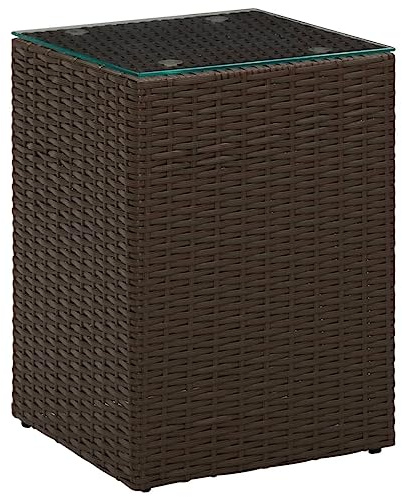 Tomostar Table Basse de Jardin, Table d'appoint Extérieure Dessus Verre Marron 35x35x52 cm Résine tressée