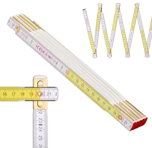 Metrie™ Zollstock Perfekt 10 – Gliedermaßstab 2m | Weiß-Gelb | Lackiertes Holz, Stahlgelenke – Duplex Teilung, Hergestellt in der EU | Robuster & Präziser Holz-Gliedermaßstab | 1 Stück