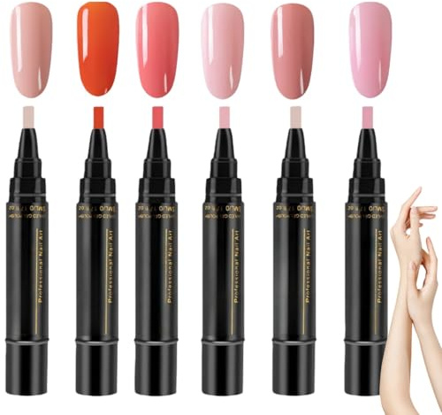 6 Stück 3 In 1 Nagellackstifte,Langhaltendes Gel Nagellack Stift Set,Nagellack Stift,Nagelkunststifte Maniküre Kit,Nail Art Marker,Nail Art Pens für DIY Nagelkunst,Schönheit,Maniküre Werkzeuge