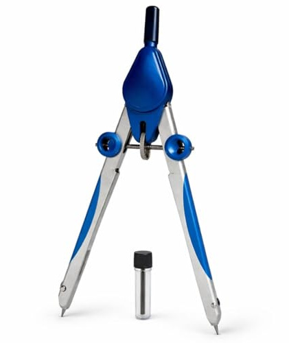 Compasso di Precisione con Astuccio, Set Scolastico, Blu e Argento, con Mine di Ricambio, Modello Professionale e Classico Disponibili (Blu E Argento)