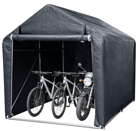 Randaco Fahrradgarage PE-Dach,Garagenzelt für 1 Motorrad,Fahrräder Carport UV-Schutz & Wasserdicht mit stabiler Stahlkonstruktion,Lagerzelt für Motorrad,Fahrräder Garten und Geräte, Grau 218x157x166cm