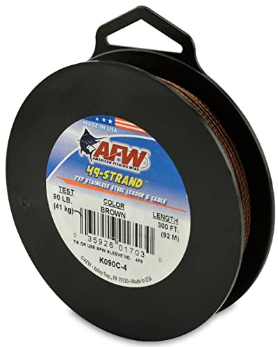 American Fishing Wire 49 Strand, 7x7 Stainless Steel Shark Leader Cable, 90 lb / 41 kg Test, .031 in / 0.79 mm Dia, Camo, 300 ft / 91.5 m