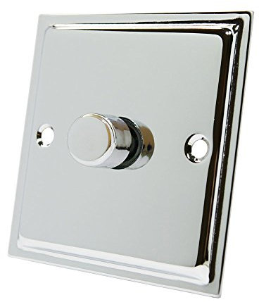 Slimline Polished Chrome 1 Gang Dimmer 1000W - 10 Amp Single 1 Gang 2 Way 1000W Light Dimmer Switch