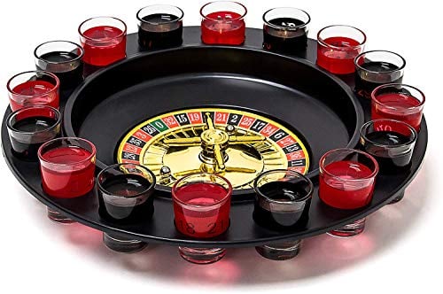 Relaxdays 10010182 Roulette Trinkspiel, Partyspiel mit Drehrad, Schnapsgläsern & Kugeln, Roulettespiel für Partys, 18 Jahre to 99 Jahre, rot/schwarz, 7 x 30 x 30 cm