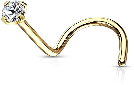 9K Jaune Or Broche Set Pierre Ronde de CZ 20 Gauge Nez vis Piercing Narine
