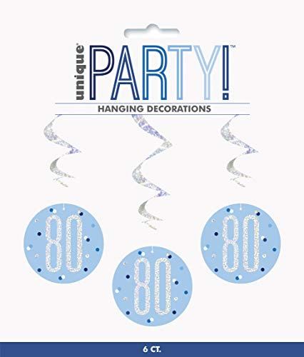 Unique 83803 Blue Prismatic 80th Birthday Hanging Decorations,32 6 Pcs, Age 80