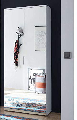 AVANTI TRENDSTORE - Lindo - Mobili da Ingresso in Laminato di Colore Bianco Lucido (Armadio con Specchio)