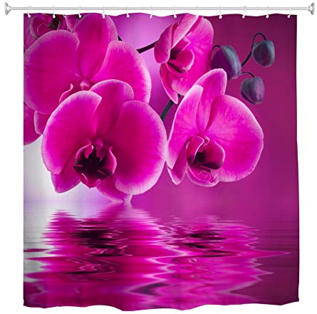 A.Monamour Duschvorhang Lila Phalaenopsis Orchidee Blume Blüte Reflexion In Wasser Zen Spa Natur Floral Hintergrund Drucken Wasserdicht Polyester Stoff Duschvorhang Für Badezimmerzubehör 180x200 cm