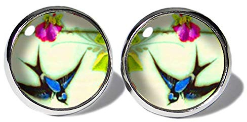 Schwalben Ohrstecker ABOUKI Damen Mädchen Kind Kinder Edelstahl Ohrschmuck Motiv Schwalbe Vogel Blume handgefertigte Ohrringe silber-farben