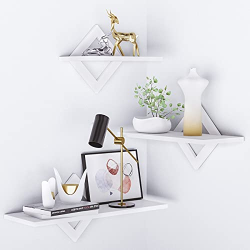 piorlado Wandregal Set weißes, Schweberegal Holz, Stabiles Hängeregal Wandboard für bis zu 9 kg, perfekt für Wohnzimmer, Schlafzimmer, Flur, Küche, Länge der Regalbrett 27/34/42cm