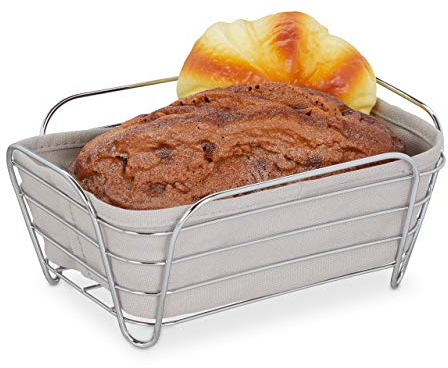 Relaxdays Cestino Portapane da Colazione in Metallo con Inserto Interno in Stoffa, Rimovibile, Lavabile, Grigio, Ferro