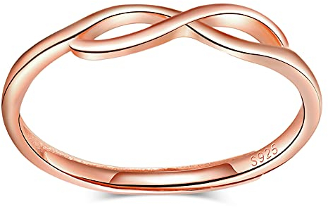 MicVivien Anelli Donna Infinito Argento 925, Simbolo dell'infinito in Oro rosa Anelli di fidanzamento Donna Regolabili, Semplice Anello per Ragazze Fidanzata