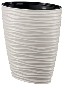 Jardinière XXL slim ovale effet 3D – Vagues – Couleur : gris avec insert amovible – Hauteur : 60 cm