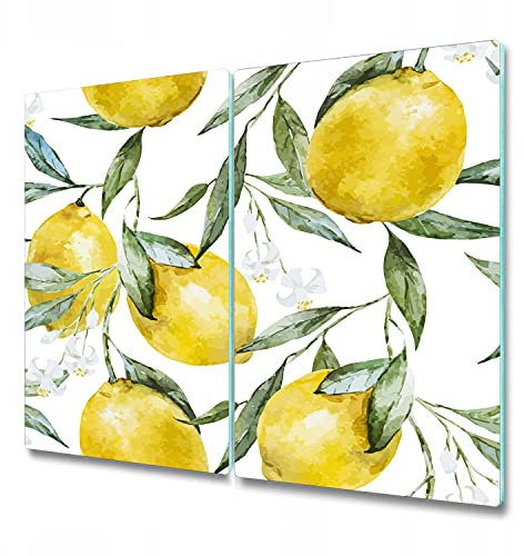 Coloray Planche À Découper 2x30x52 cm Induction Cuisson Verre Trempé Double Tapis de Découpe Protection Plaque - Servir couverture citrons fruits blancs
