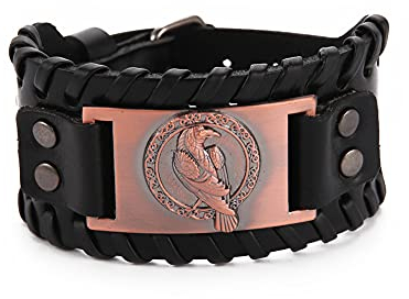 TEAMER Wikinger Odins Rabe Lederarmband für Männer Schwarz Braun Wickelgürtel Krähenarmbänder Nordischer Keltischer Pagan Amulett Schmuck (Stil 1 Antikes Kupfer)