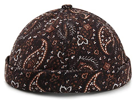Oyrcvweuy Vintage Docker Cap Brimless Matrosenmütze mit Paisley Dekor Atmungsaktive Baumwolle Retro Verstellbar Schwarz, Schwarz