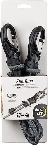 Nite-ize KBB9-01-R3 Large KnotBone, Bungee Cord with Carabiner Clip Ends + Adjustable Length 10-48, Size #9, Black