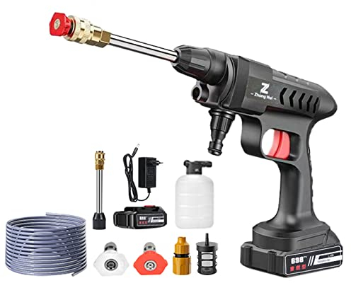 Cordless Pressure Washer,600W Wireless High Pressure Car Wash Washer Gun 30000Mah Foam Generator Water Gun Spray Cleaner Car Washing Machine,Suitable for Washing Cars/Fences/Siding,two batteries
