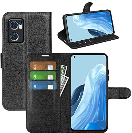 Fertuo Cover per OPPO Find X5 Lite, Custodia Portafoglio Cover a Libro in Pelle Flip Case con Silicone Bumper, Fibbia Magnetica, Porta Carte, Kickstand, per OPPO Find X5 Lite, Nero