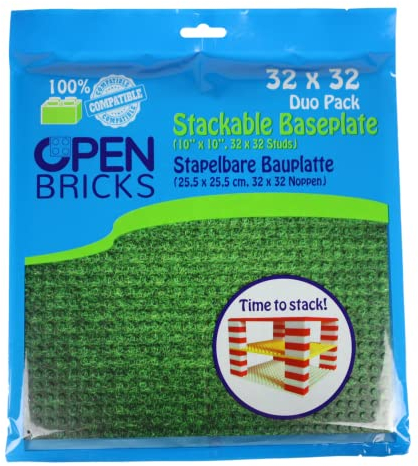 OPEN BRICKS Bauplatten, 32x32 (25,5 x 25,5 cm), Lawn, 2 Stück, Kompatibel mit Allen führenden Marken, Beidseitig bebaubar OB-P32LN2, grün