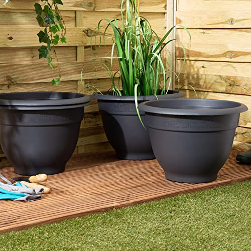 Wham Bell Pot 4 x 44cm Round Plastic Garden Planters | 100% Recycled Plastic | Lightweight & Weather-Resistant | Drainage Points for Easy Drilling | Indoor & Outdoor Use | Made in UK - Slate