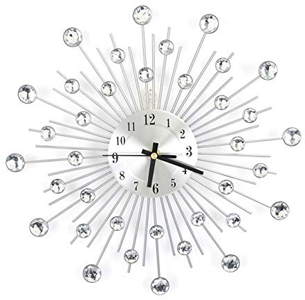 Reloj de Pared de Cristal 3D de 11,81 Pulgadas con Diamantes Brillantes y Brillantes, Reloj de Pared Plateado, Moderno, Moderno, Redondo, Metal, Aguja Digital, decoración de Pared para Cocina, Sala