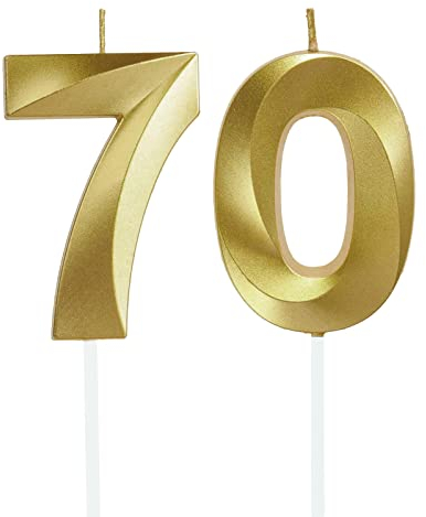 Lahviuu Geburtstag Zahlen Kerzen,70 Geburtstag Zahl Kerzen Gold Geburtstagskerzen Cake Topper Geburtstag Kuchendeko Kuchen Dekoration,für Hochzeit Party Hochzeit Jahrestag Feier Lieferungen
