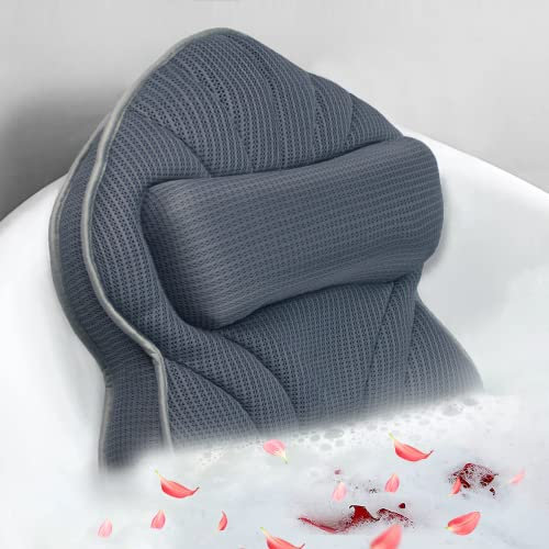 Poemland Extra dickes, großes Badewannenkissen mit Nacken-, Rücken- und Kopfstütze für Badewanne, Spa, einweichendes Grau (48,3 x 38,1 cm)