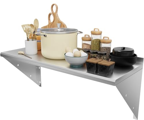 DULNICE Edelstahl Wandregal Gastro 100x30cm,Hängeregal Küche Tragfähigkeit 80 kg, Regalbrett Wandboard Gewürzregal Geeignet für Küchen, Restaurants, Hotels usw.