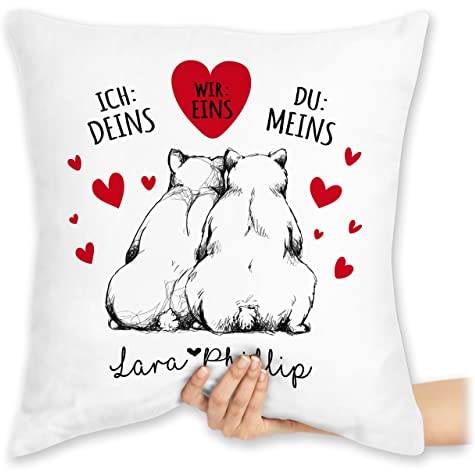 Kissen 40x40 Zierkissen - Partner Ideen - Ich Deins Du Meins - Bären - 40 x 40 cm - Weiß - valentinstagsgeschenk für sie pärchenkissen valentinstag wir eins pillow geschenke päärchenkissen