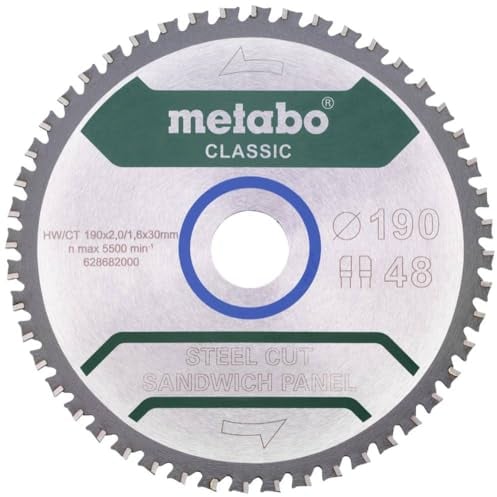 Metabo Sägeblatt steel cut/sandwich panel - classic (Größe 190x30 Z48 FZ/FA 4° /B, für Sandwich Platten, Alublech, Stahlblech) 628684000