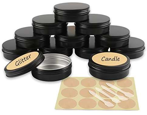 YANCAER 24 Pièces Pots en Aluminium Noir Mat de 100ml avec Couvercle - D83mm x H28mm Vide Ronde Cosmétiques Pot Conteneurs de Voyage pour Maquillage, Crème, Baume à Lèvres, Mini Bougies