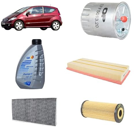 Kit tagliando 4 filtri + 6 L olio Q8 5W30 per Classe B W245 gasolio B180 CDI B200 CDI (2005-2011)