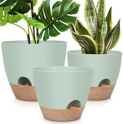 YNNICO 12 10 9 Large Self Watering Plant Pots, 3 Pack Flower Pots Planters with Multi Mesh Drainage Holes for Indoor Outdoor Garden Plants and Flowers.