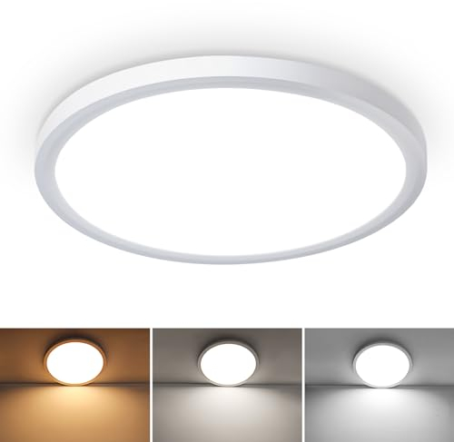 Smanu LED Deckenleuchte Flach, Deckenlampe Rund 20W 2050LM, 3000K/4000K/6000K 3 Farben Wählbar, IP44 Wasserfest Ultra Dünn Lampe für Küche Wohnzimmer Flur Schlafzimmer Badezimmer, Ø30cm