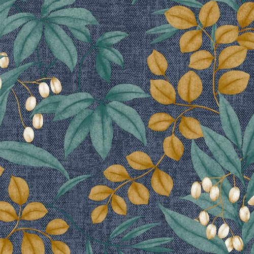Superfresco Easy Persephone Navy/Ochre Floral Wallpaper | Paste The Wall | White Floral | Eco-Friendly