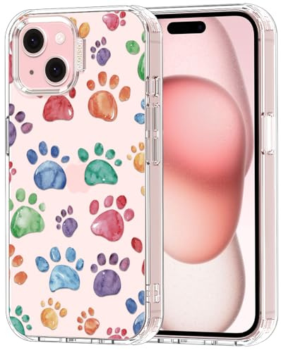 MOSNOVO für iPhone 15 Hülle – Durchsichtige, schlanke, stoßfeste TPU+PC-Handyhülle, [6,6 Fuß Fallschutz/Anti-Abziehen] - Bunte Pfote