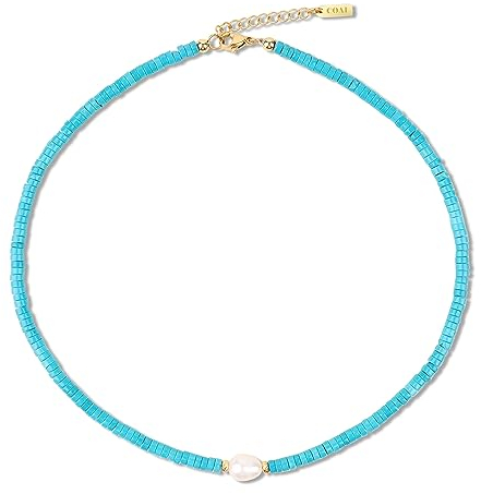 COAI Geschenkideen Choker Kette mit Natürlicher Weißen Süßwasserperle Türkis Perlenkette für Frauen Damen
