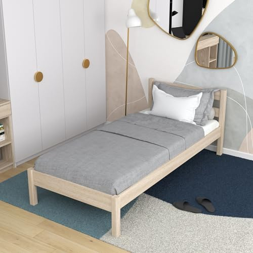 N-wood N01 Bett 80x180 cm aus Massiv Eichenholz, Bettgestel mit lattenrost, Einzelbett für Kinder, Jugendliche und Erwachsene, sichere abgerundete Kanten, empfohlen für Allergiker und Asthmatiker