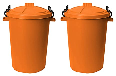 TENLITE Set of 2-50Litre ORANGE Heavy Duty Plastic Clip Lock Lid Bin Indoor or Outdoor Rubbish, Trash Can, Dustbin Waste or Storage of Animal Feed, Colourful Bins - Made in U.K. (Orange)